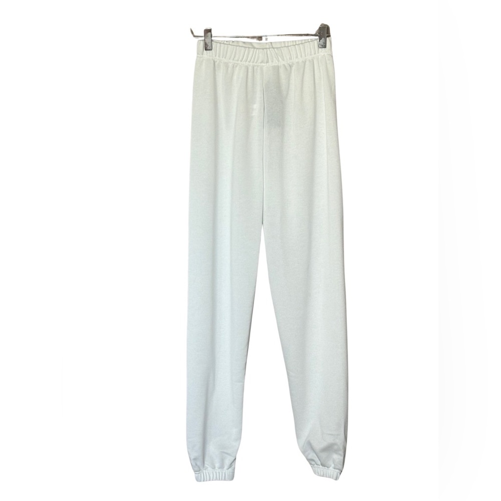 White Jogger Sweatpants Elastic Waist Cuffs Minimalist Loungewear Athleisure‎